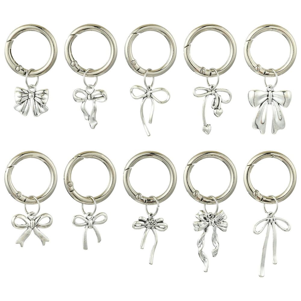 1843 20 pcs 10 Styles Silver Bow Charms with Spring Ring Clasps Bowknot